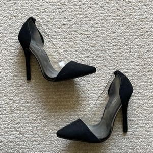 Black Perspex heels with velvet detailing